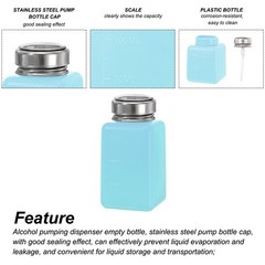 5pcs 6 Oz/180ml Alcohol Push Down Pump Dispenser Bottle Press, Blue