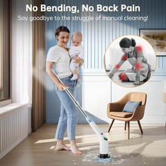 PUFTEM Electric Spin Scrubber, Cordless Shower Scrubber with 8 Scrub White