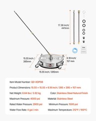 VEVOR 15 Inch 15 w/ Wand & Wheels, Stainless Steel Natural Finish