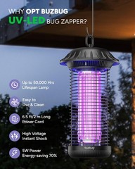 Buzbug Led Bug Zapper Indoor Outdoor Up To 50000 Hours Lifespan Lamps 6.5 Ft