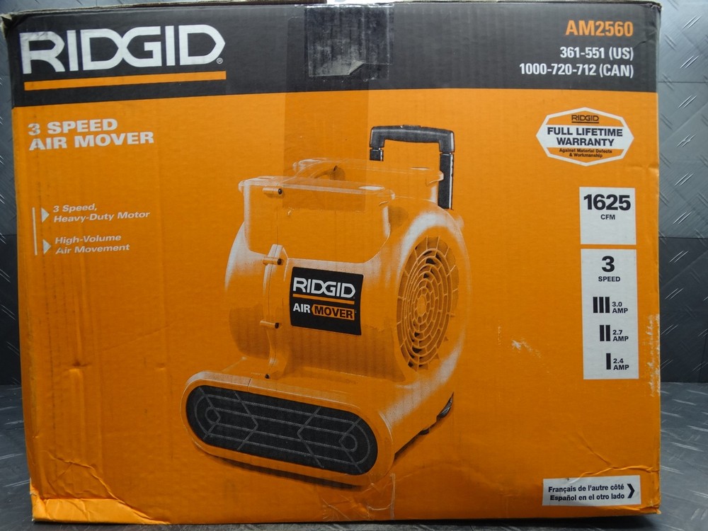 RIDGID 1625 CFM 3-Speed, Portable AM2560 Air Mover Blower Fan with Handle