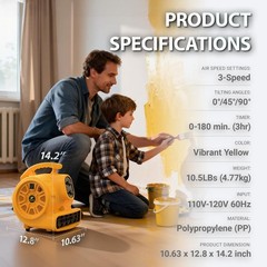 Air Mover, 1100 CFM 1/4 HP 200W Blower Fan, Floor Fan Heavy Duty with 3 Speed…