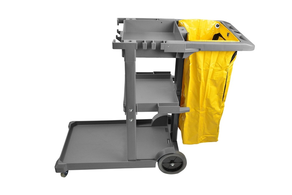 1050 Janitor Cart Commercial Housekeeping Utility Cart with 3 Shelfs, 25 Gall…