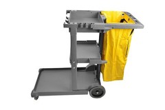 1050 Janitor Cart Commercial Housekeeping Utility Cart with 3 Shelfs, 25 Gall…