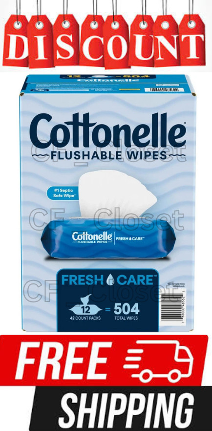 Cottonelle Freshcare Flushable Wipes, 12ct/ 42 Wipes per Pack., Total 504 wipes