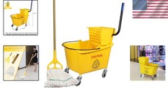 Bright Yellow 35-Quart Mop Bucket with Wringer & Mop – Ideal for Heavy-Duty Use