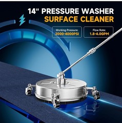 14″ Stainless Steel Pressure Washer Surface Cleaner with 4 Caster Wheels,4000psi