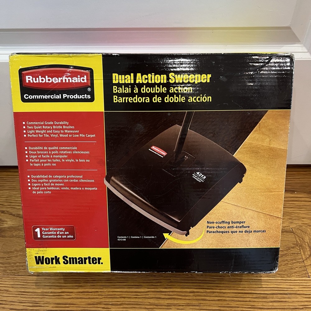 New In Box Rubbermaid Commercial 421388BLA 44 in. Dual Action Sweeper, Black