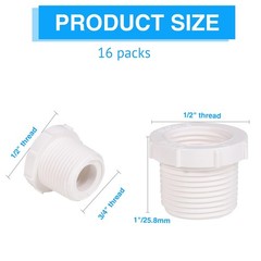 16 Pcs 3/4 Inch Male Thread to 1/2 Female PVC Inch, White