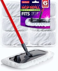 VanDuck 100% Cotton Terry Cloth Mop Pads 15×8 Inch 6 Count (Pack of 1), White