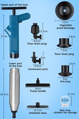 Toilet Plunger Set, High Pressure Air Drain Clog Remover, Sink Blue