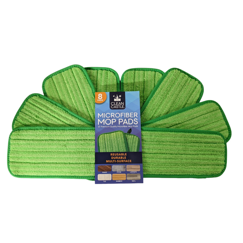 Clean Castle 12″ Reusable Premium Microfiber Mop Pads – 8 PACK