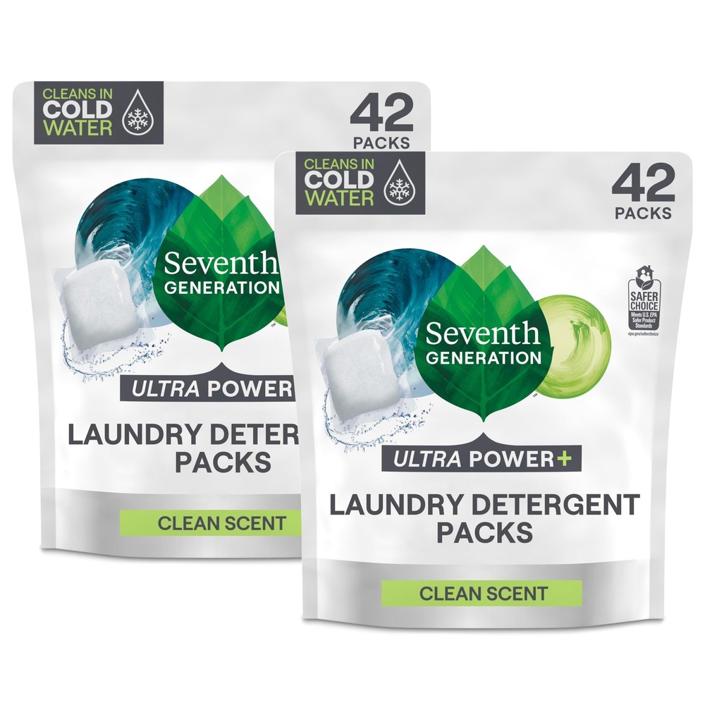 Seventh Generation Laundry Detergent Packs, Ultra 42 Count (Pack of 2), White