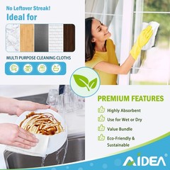 AIDEA Microfiber Cleaning Cloth White 50PK, 12 in. x 12 in.,