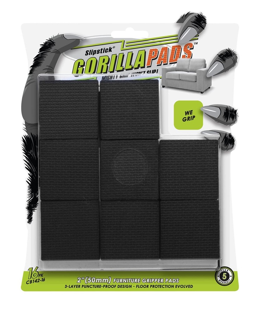GorillaPads Non Slip Furniture Pads/Floor Gripping 2″ Square 16 Pack, Black