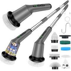 Shower Scrubber with Long Handle, Shower Cleaner Brush with 8 Floor Machine P…