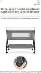Baby Bassinet Bedside Sleeper, Adjustable Height, Grey Alloy Steel, Rectangular