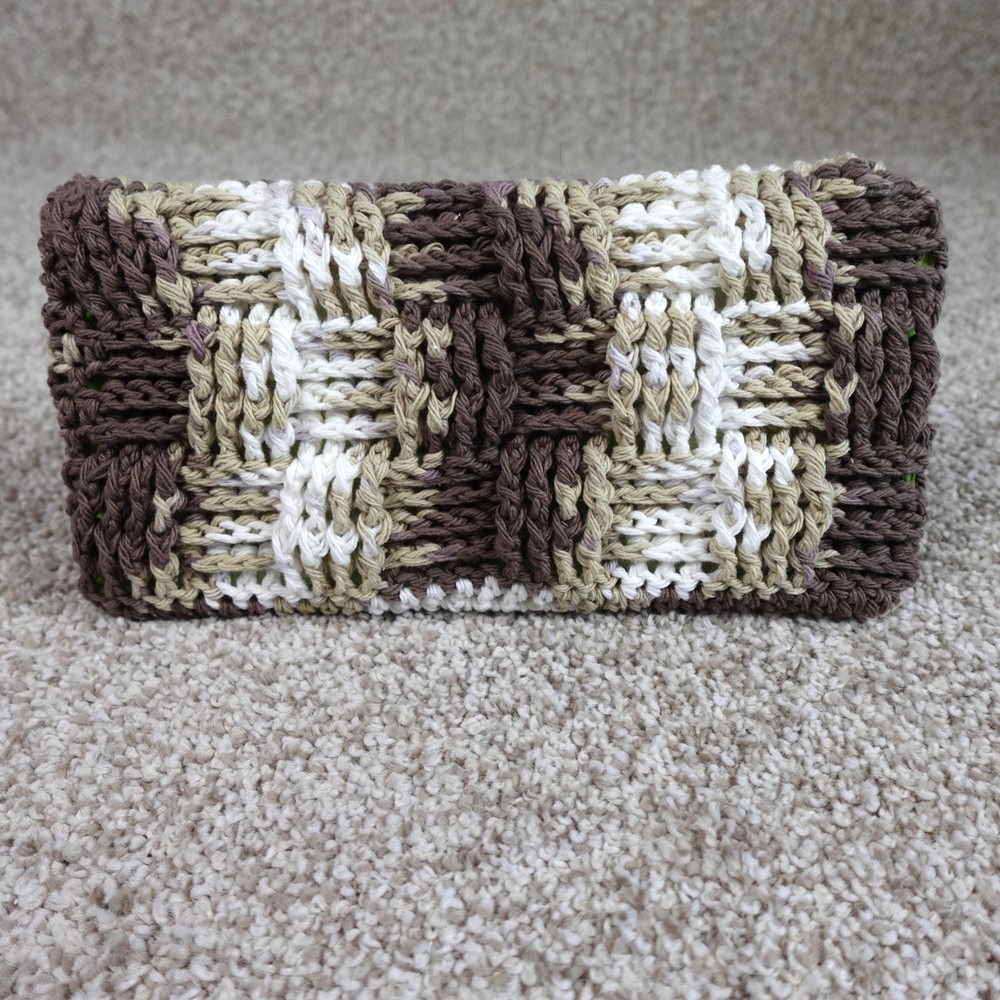 Handmade Crochet Reusable Mop Cover Brown Tan White Striped Swiffer Pad