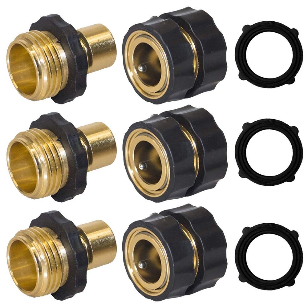 Hourleey Garden Hose Quick Connector, 3/4 Inch Male and Female 3 Set
