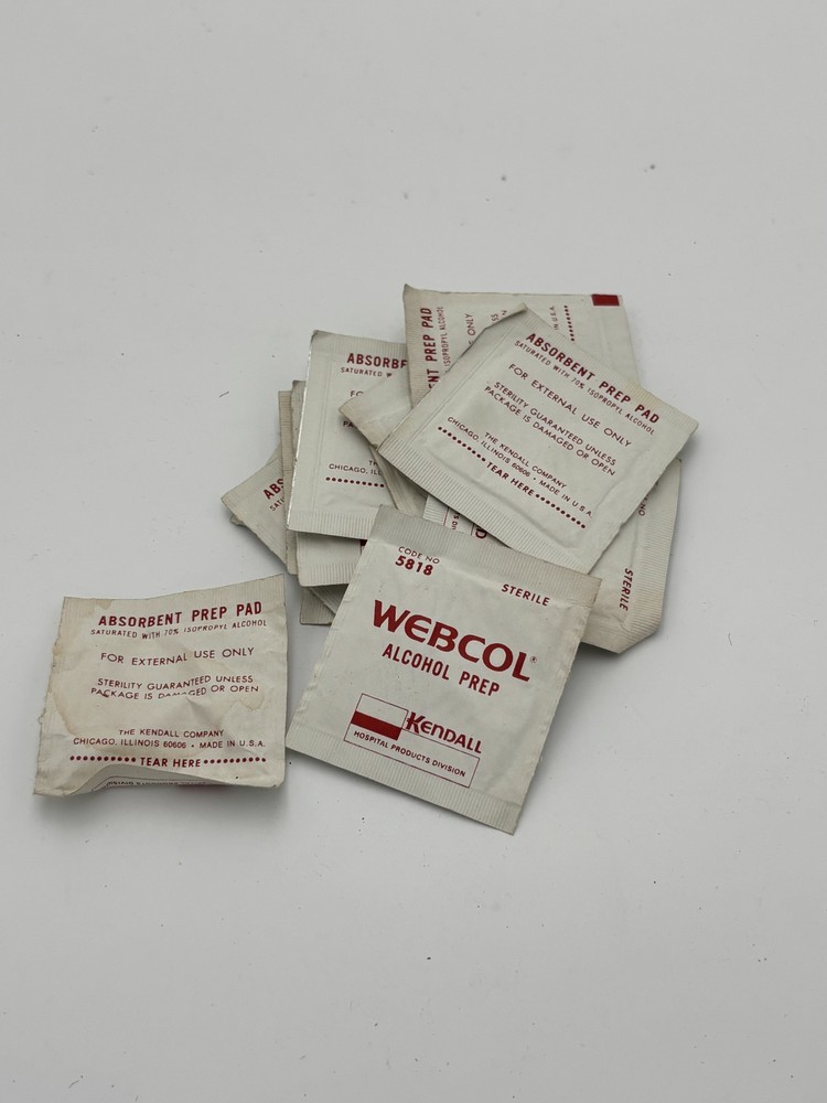 Vintage Lot of 13 Expired Sterile Alcohol Prep Wipes WEBCOL/Kendall 1977 USA