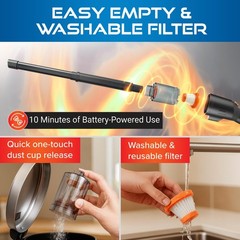 Pocket Vac Reach Handheld Vacuum w/ 3ft Extension Wand – Cordless 2-in-1…