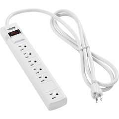 12″ 5+1 Outlet Strip Surge Protector 900 Joules 6-ft Cord White