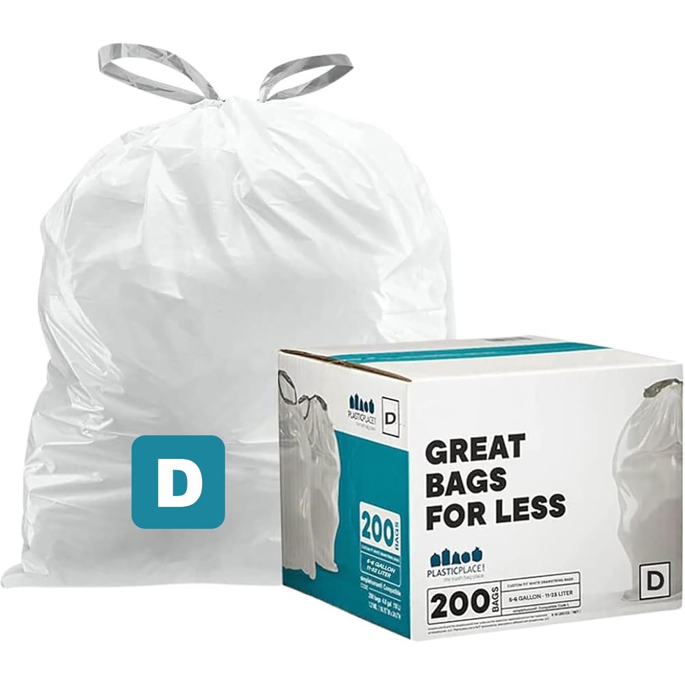 Plasticplace Trash Bags, Compatible with 200 Count (Pack of 1), White