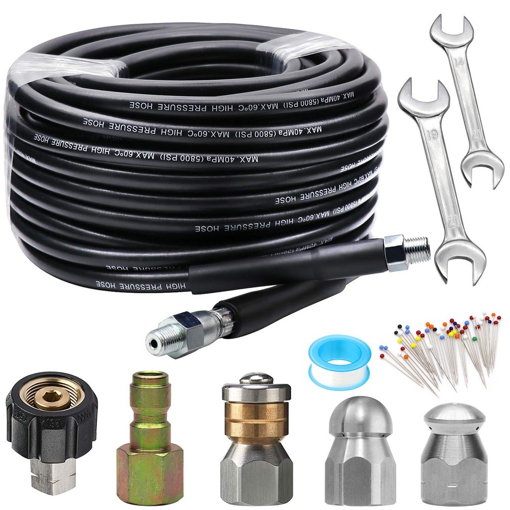 Sewer Jetter Kit 50FT for Pressure Washer, 5800PSI Drain 50 Feet, Black