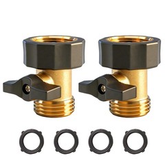 Xiny Tool Garden Hose Shut Off Valve, 2 Pack 3/4 Inch 2 Pack, Gold, Black