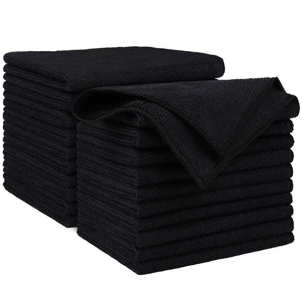 AIDEA Microfiber Cleaning Cloth Black 20PK, Towels for