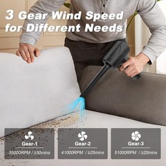 Portable Air Blower, Compressed Air Duster 3 Gear 51000RPM 6000mAh Rechargeab…