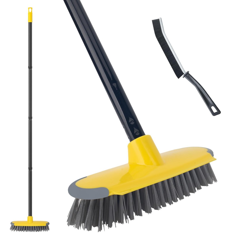 Deck Brush with Long Handle, Floor Scrub Broom for Shower, 50” 50in, Yellow