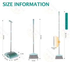 XXXFLOWER Broom and Dustpan Set 55″ Long Handle for Home Bluish Green
