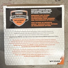 RIDGID VF3500 Fine Dust Wet/Dry Reusable 3-Layer Filter Material