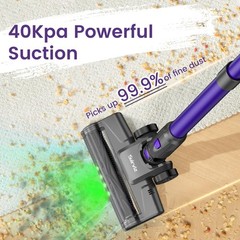 Suirviz Cordless Vacuum Cleaner 40Kpa/500W/35Mins Powerful Suction Green Led