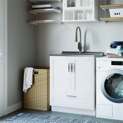 Bowery Hill Contemporary 28″ Laundry Sink Cabinet in White Finish
