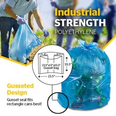 Aluf Plastics Heavy Duty 55 Gallon Blue Trash Bags – Value 50 Pack – 1.5 Mil
