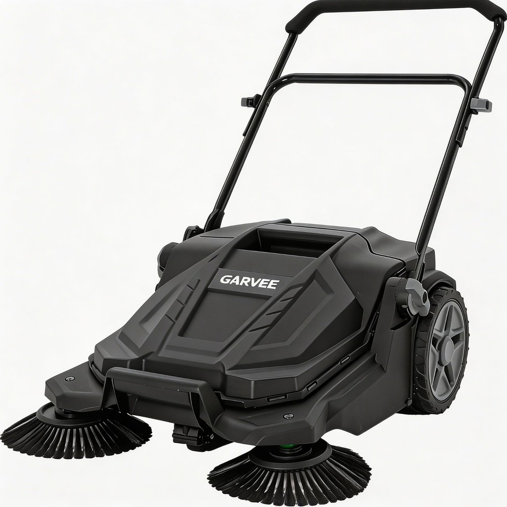 Walk-Behind Hand Push Floor Sweeper, 25.6 Inch Wide with 5 Gallon Waste Bin