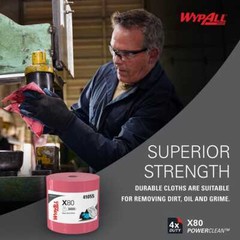 WypAll 41055 Industrial Wipes: X80, Jumbo Roll, 12.4 x 12.2″ Sheet, Red