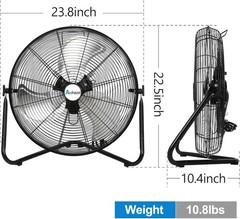 20″ High Velocity Floor Fan, 3 Speed 5200 CFM Metal Industrial Floor Fan