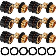 3/4 Inch Garden Hose Quick Connect, Aluminum 6pack, Brass, Black