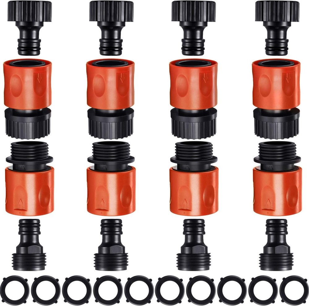 16 Pieces Garden Hose Quick Connector 3/4 Inch Plastic inch, Red, Black