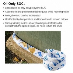 Brady Oil430 Sorbent Sock, 28 Gal, 3 In X 48 In, Oil, White, 30 Pk