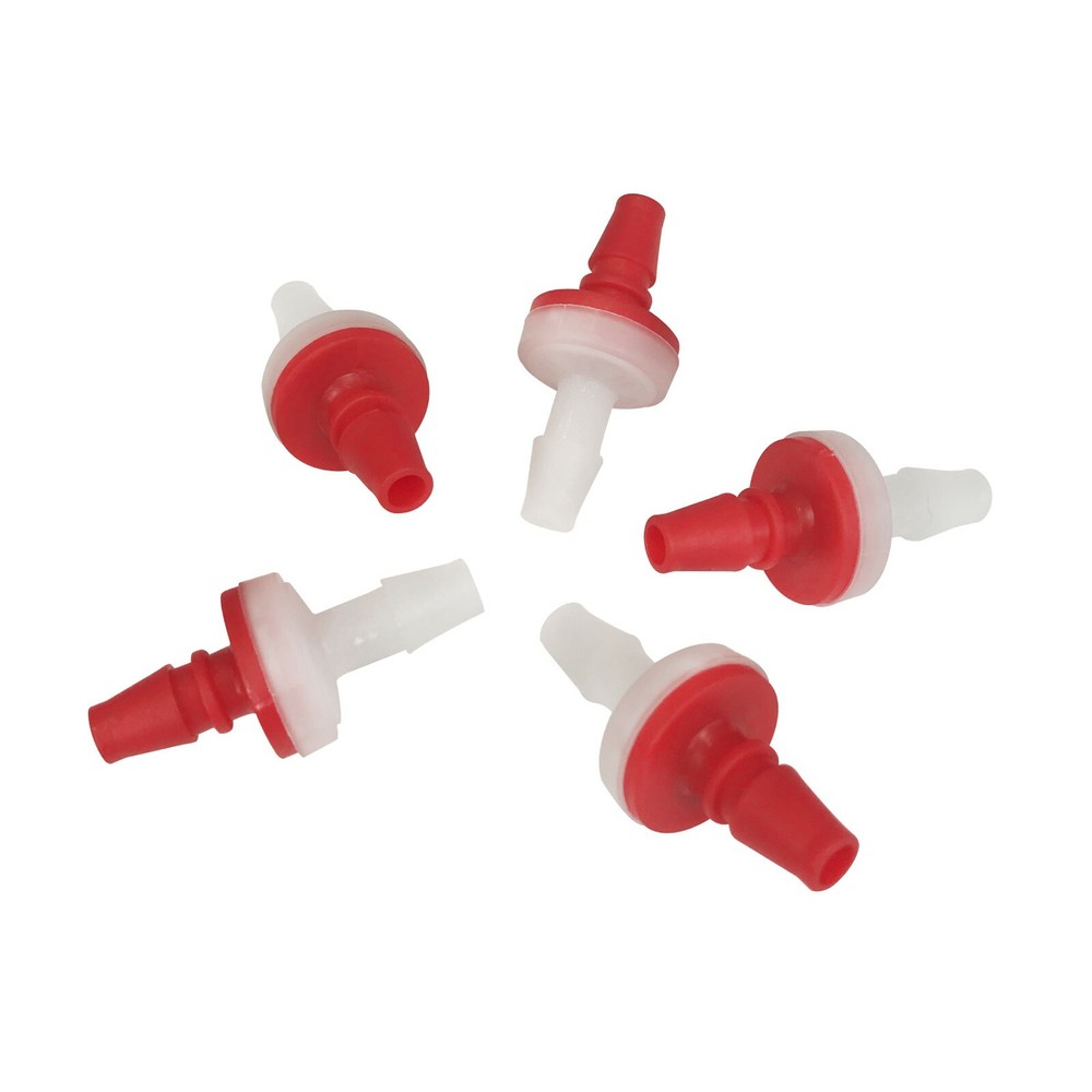 (5)pcs In-line Check Valves, PE + Silicon sealing disc. 1/4″ barb, Item# 8022
