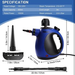 Klona EM-307 Handheld Steam Cleaner w/ Hose, Attachments & User Manual