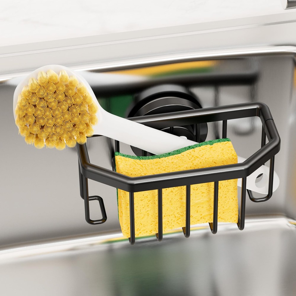 TAILI Sponge Holder with Strong Suction Cup, Dish 6.1″ x 3.5″, Black
