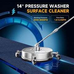 14″ Stainless Steel Pressure Washer Surface Cleaner with 4 Caster 14 inch