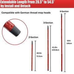 Mop Handle for Ocedar, Spin O Cedar 4-Section 1 Handle, Red