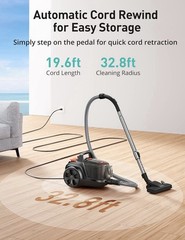 Aspiron Bagless Canister Vacuum 1600W HEPA Multi-Surface Cleaning Accessory Kit