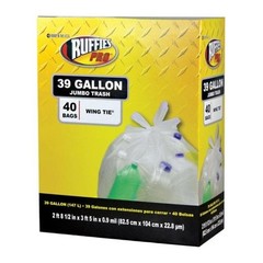 Ruffies Pro 1124921 Jumbo 39 gal Trash Bags Clear – Count of 40